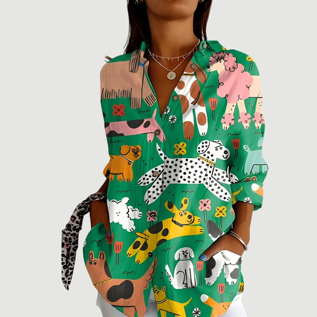 Thea - Breezy Dog Print Blouse