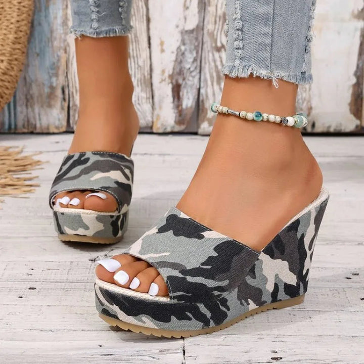 Xenaida - Comfy Camo Wedge Sandals