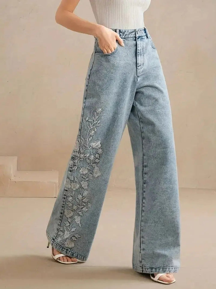 Zephyra - Soft Floral Denim Pants
