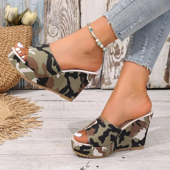 Xenaida - Comfy Camo Wedge Sandals