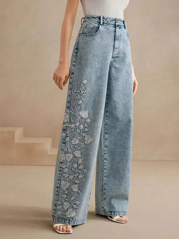 Zephyra - Soft Floral Denim Pants