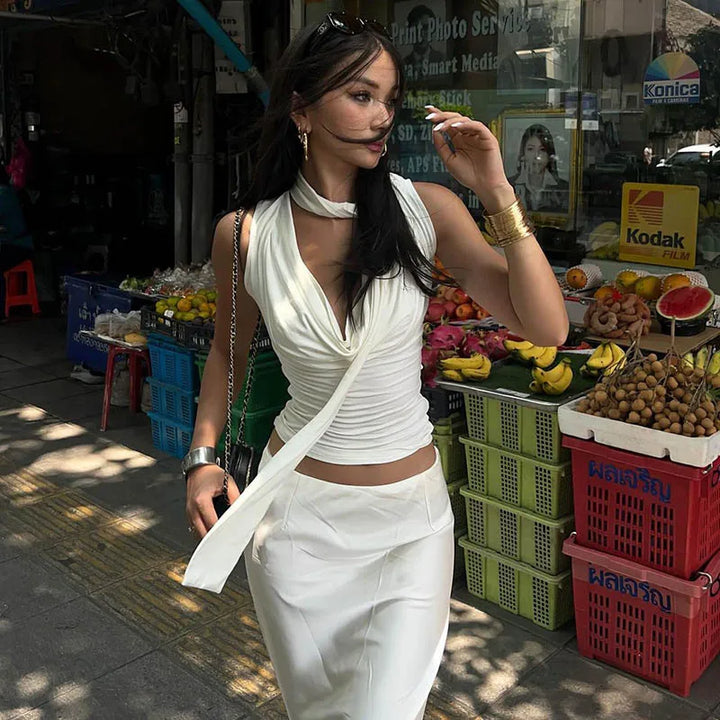 Xoe - Silky V-Neck Blouse