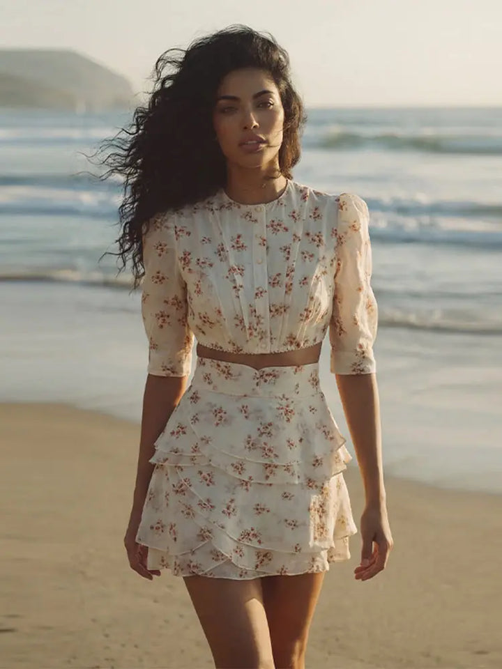 Hazel - Flowy Ruffle Mini Skirt Set